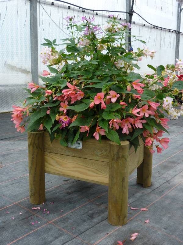 Jardinière bois sur pieds ronds, fabrication française SNMB — bois autoclave classe 4