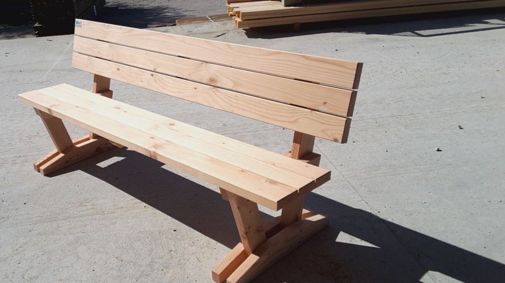 Banc moisé en pin, fabrication française SNMB — bois autoclave classe 4