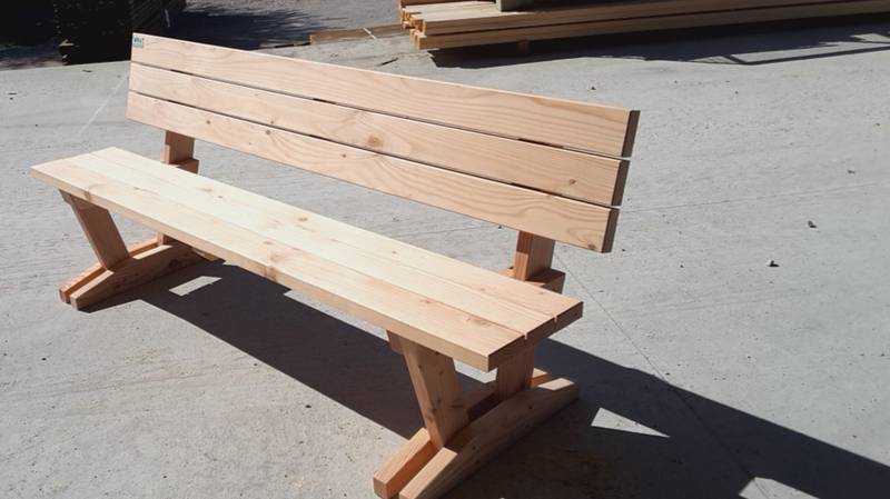 Banc moisé en pin, fabrication française SNMB — bois autoclave classe 4
