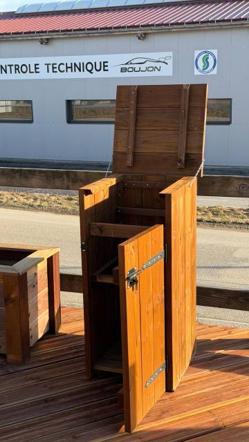 Poubelle 80l bois toit ouvrant : SNMB Menuiserie Bertin