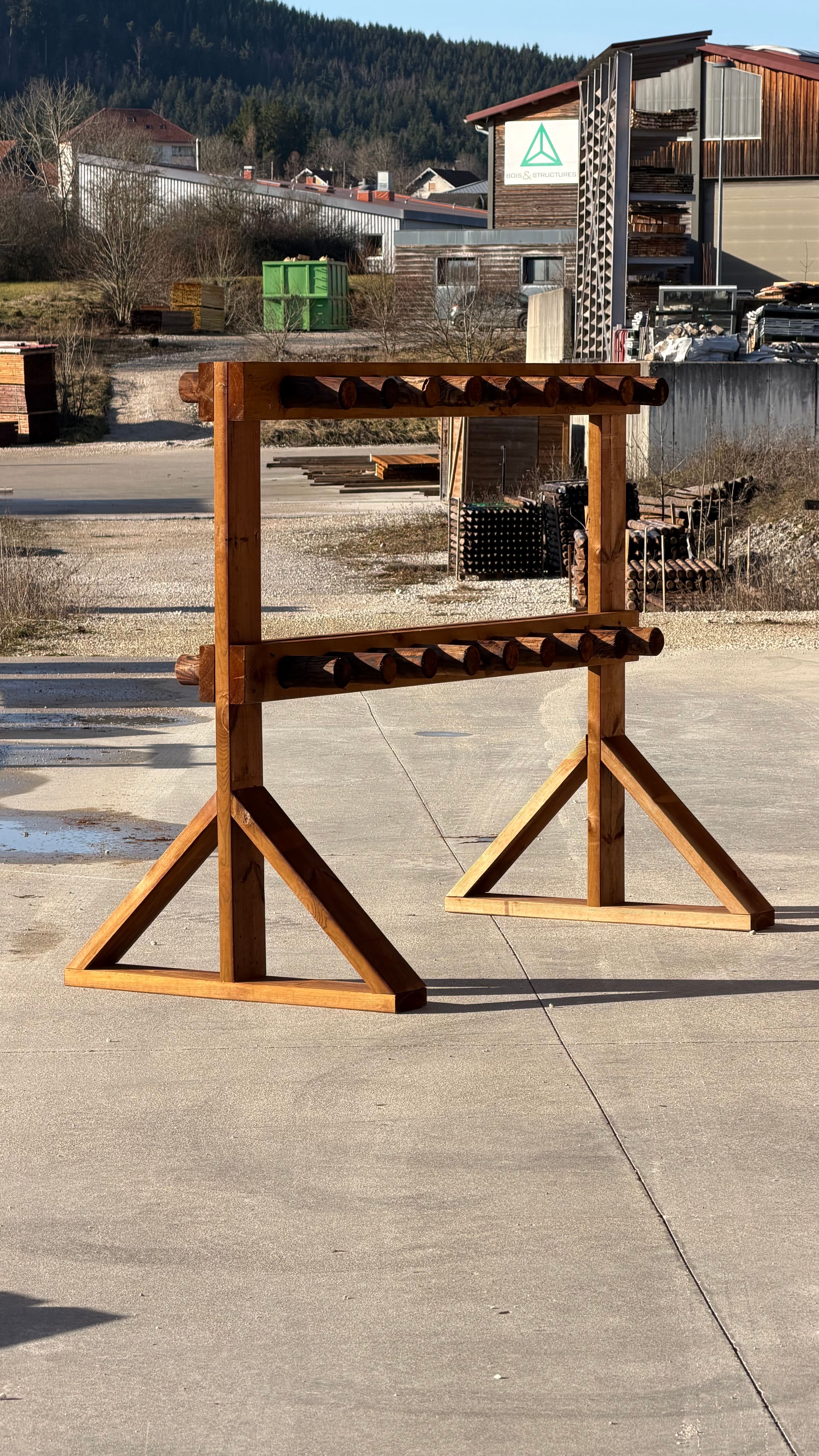 Porte-skis en bois, fabrication française SNMB — bois autoclave classe 4